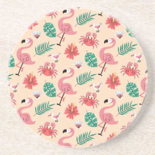 Dessous De Verre En Grès Flamant Rose Été Motif Tropical