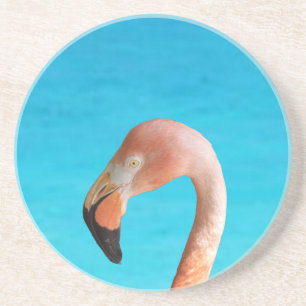 Dessous De Verre En Grès Flamant rose face contre l'eau bleue sur un
