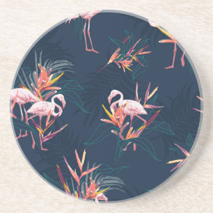 Dessous De Verre En Grès Flamant rose hawaïen : oeuvre Vintage tropicale