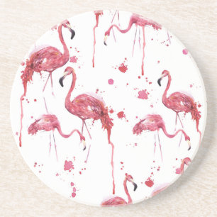 Dessous De Verre En Grès Flamant rose motif aquarelle, design dynamique.