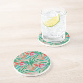 Dessous De Verre En Grès Flamant rose Palm Tree Burlap Look (Côté)