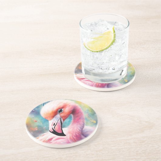 Dessous De Verre En Grès Flamant rose Rainbow Birds 2 (Côté)