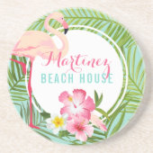 Dessous De Verre En Grès Flamant rose rose tropical Maison de plage Monogra (Devant)