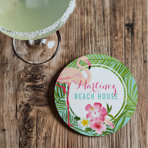 Dessous De Verre En Grès Flamant rose rose tropical Maison de plage Monogra