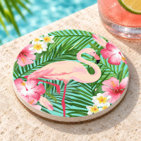 Flamant Rose Tropical Floral Feuilles de Palmier É