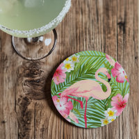 Flamant Rose Tropical Floral Feuilles de Palmier É