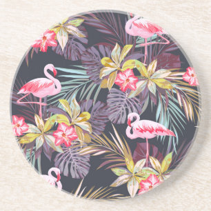 Dessous De Verre En Grès Flamant rose Tropical : Motif sans couture d'été