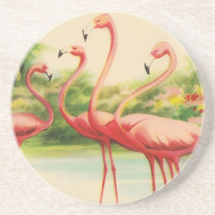 Dessous De Verre En Grès Flamants Rétro