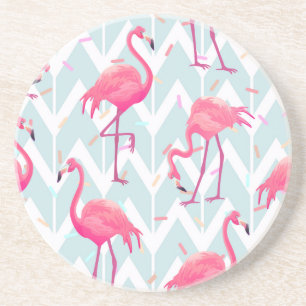 Dessous De Verre En Grès Flamants roses gris clair : Vintage tropical.