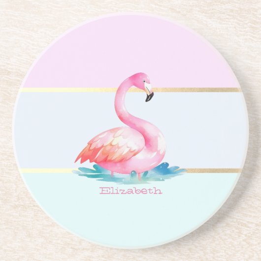 Dessous De Verre En Grès Flamants roses pastel moderne rayé (Devant)