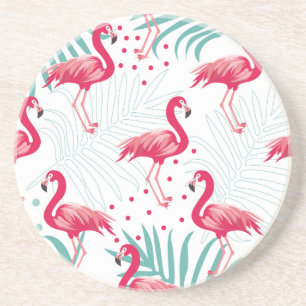 Dessous De Verre En Grès Flamingo tropical et feuille, motif d'été.