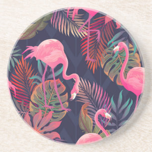 Dessous De Verre En Grès Flamingo tropical : motif vintage de palmier.