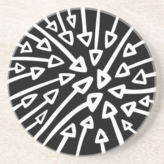 Dessous De Verre En Grès Flèches - Blanc sur Noir (Devant)