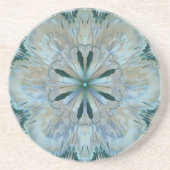 Dessous De Verre En Grès Fleur Abstraite Fractée Turquoise Blanc Bleu Gris (Devant)