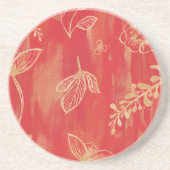 Dessous De Verre En Grès Fleur aquarelle rouge or (Devant)