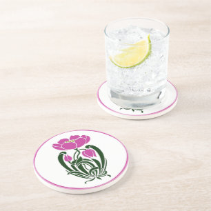 Dessous De Verre En Grès Fleur Art Nouveau rose