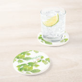 Dessous De Verre En Grès Fleur blanche et jardin Feuille vert (Côté)