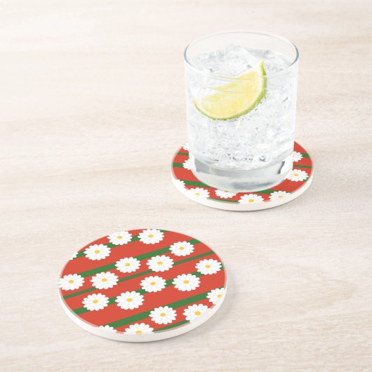 Dessous De Verre En Grès Fleur blanche Fleur rouge Joyeux Noël (Côté)