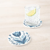 Dessous De Verre En Grès Fleur bleu rustique Art folklorique Art Botanique (Côté)