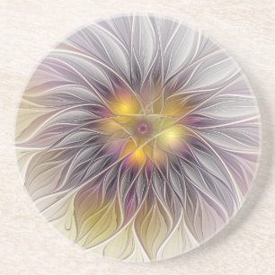 Dessous De Verre En Grès Fleur colorée lumineuse, fractale moderne abstrait