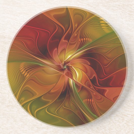 Dessous De Verre En Grès Fleur d'art fractal abstraite rouge orange marron (Devant)