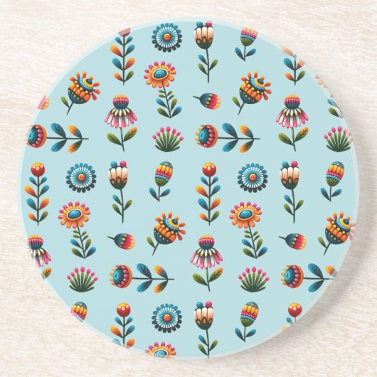 Dessous De Verre En Grès Fleur d'art populaire (Devant)