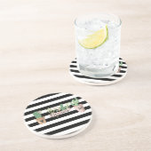 Dessous De Verre En Grès Fleur de cactus rayures noir et blanc (Côté)