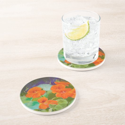 Dessous De Verre En Grès Fleur de capucine - Pastel botanique (Côté)
