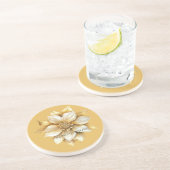 Dessous De Verre En Grès Fleur de crème dorée (Côté)