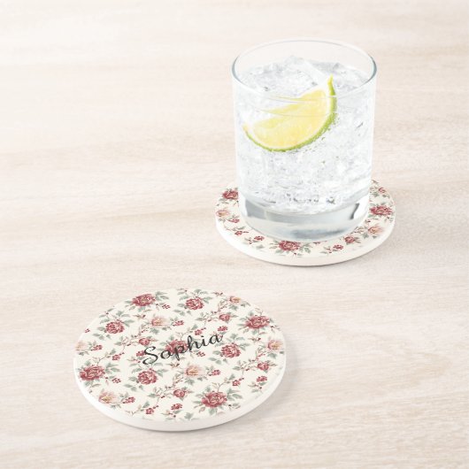 Dessous De Verre En Grès Fleur de Crème Rouge Assez Chic (Côté)