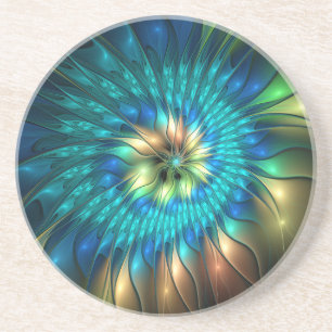Dessous De Verre En Grès Fleur de fantaisie lumineuse, fractale abstraite c