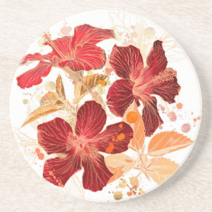 Dessous De Verre En Grès Fleur de ketmie - peinture 2 d'aquarelle