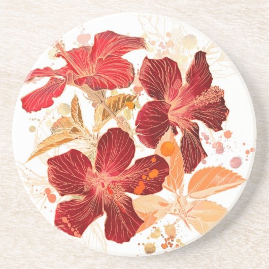 Dessous De Verre En Grès Fleur de ketmie - peinture 2 d'aquarelle (Devant)