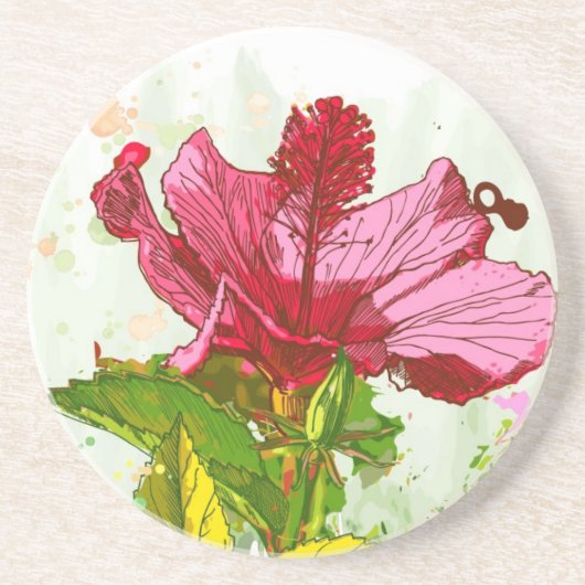 Dessous De Verre En Grès Fleur de ketmie - peinture d'aquarelle (Devant)