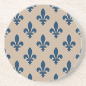 Dessous De Verre En Grès Fleur de Lis Motif, Royal French Blue sur Crème (Devant)