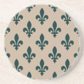 Dessous De Verre En Grès Fleur de Lis Motif, Royal French Green on Cream (Devant)
