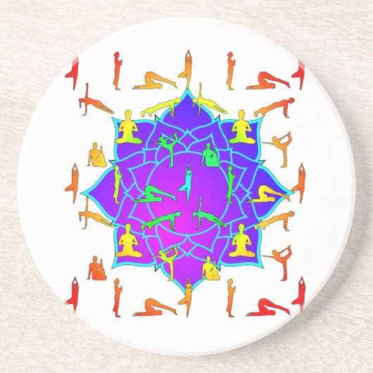 Dessous De Verre En Grès Fleur de Lotus avec postures de Yoga (Devant)