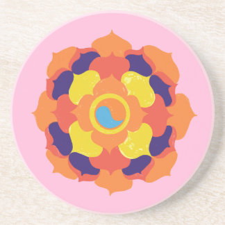 Dessous De Verre En Grès Fleur de Lotus colorée Yin & Yang Mandala