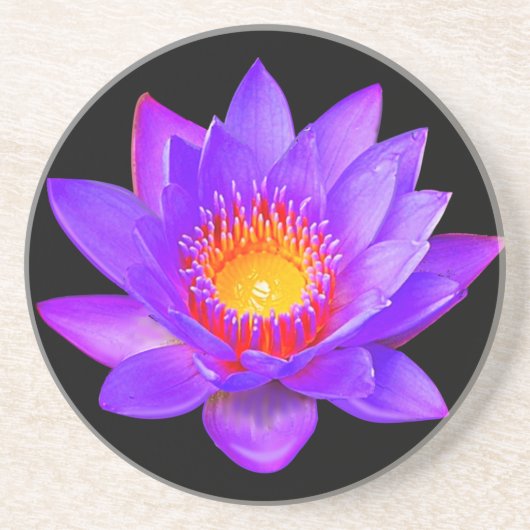 Dessous De Verre En Grès Fleur de lotus violette sur fond noir (Devant)