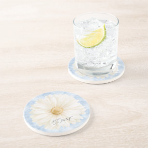 Dessous De Verre En Grès Fleur de marguerite bleue blanche