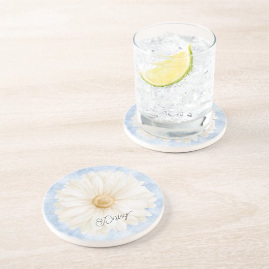 Dessous De Verre En Grès Fleur de marguerite bleue blanche (Côté)