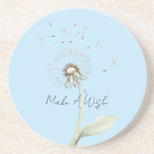Dessous De Verre En Grès Fleur de pissenlit jaune blanc souhait (Devant)