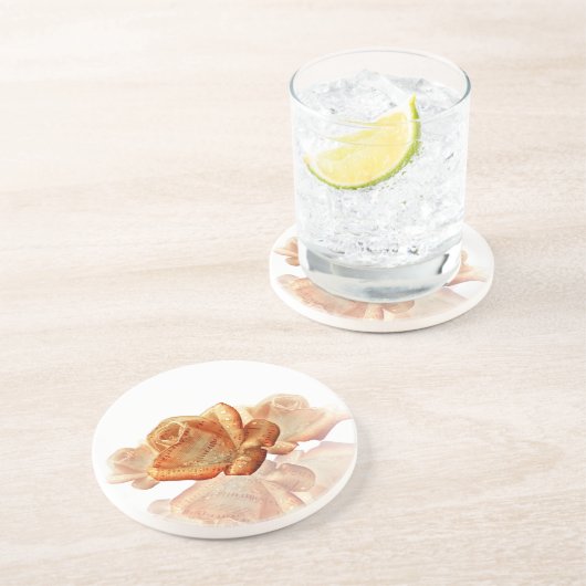 Dessous De Verre En Grès Fleur de Rose corail avec Partition (Côté)