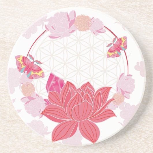 Dessous De Verre En Grès Fleur de vie avec Lotus (Devant)