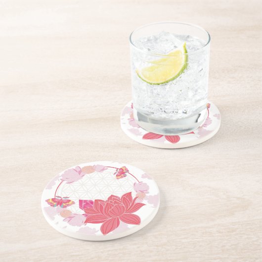 Dessous De Verre En Grès Fleur de vie avec Lotus (Côté)