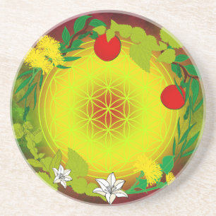 Dessous De Verre En Grès Fleur de Vie Géométrie Sacrée Botanique