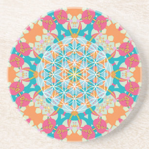 Dessous De Verre En Grès Fleur de vie Mandala brillante