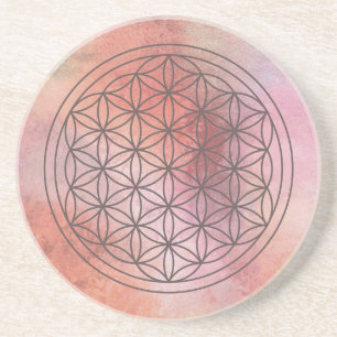 Dessous De Verre En Grès Fleur de Vie Rose Passion Géométrie Sacrée