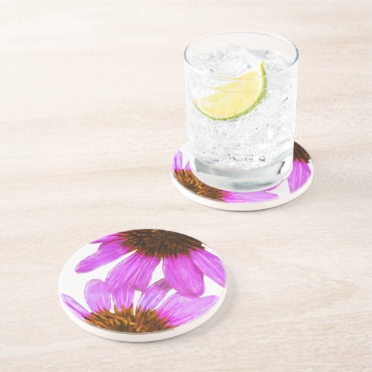 Dessous De Verre En Grès Fleur d'échinacée violette Abstraite (Côté)