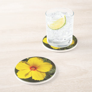 Dessous De Verre En Grès Fleur d'Hibiscus jaune